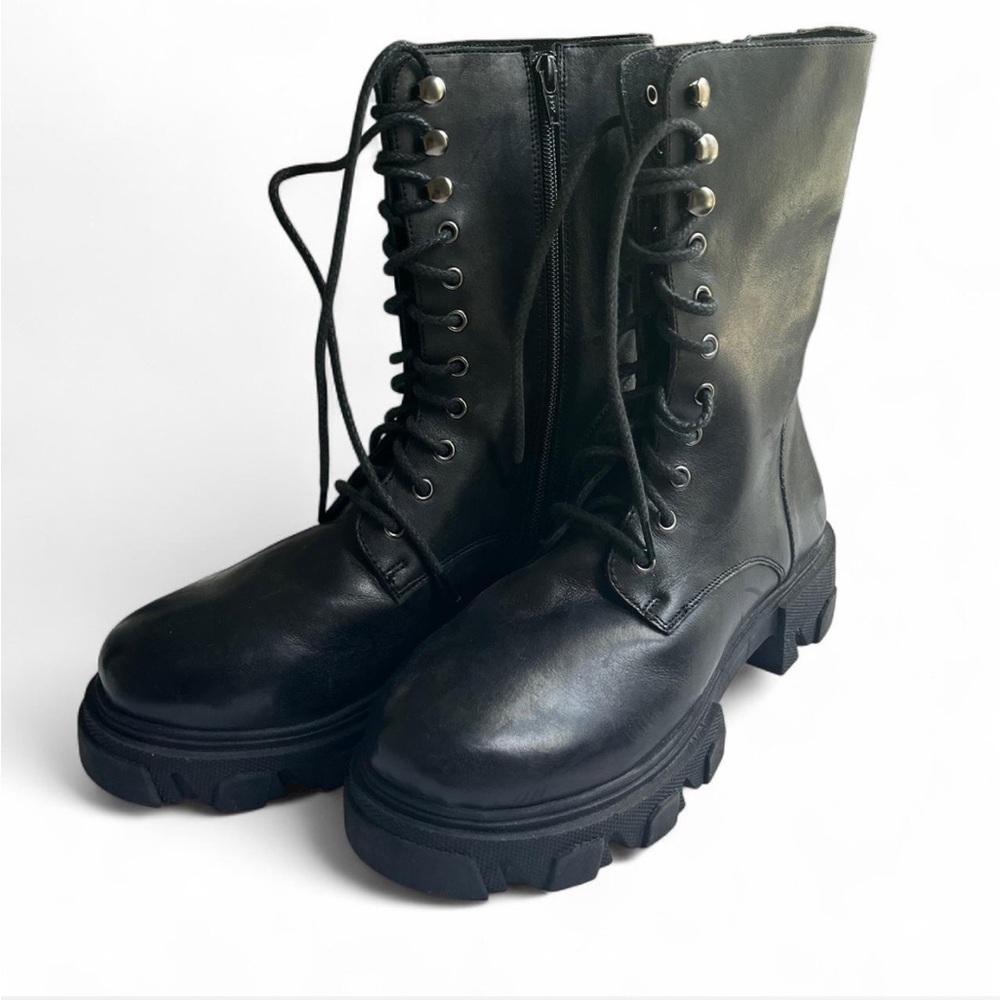 SILENT D Lace Up Combat Boots Calf Height